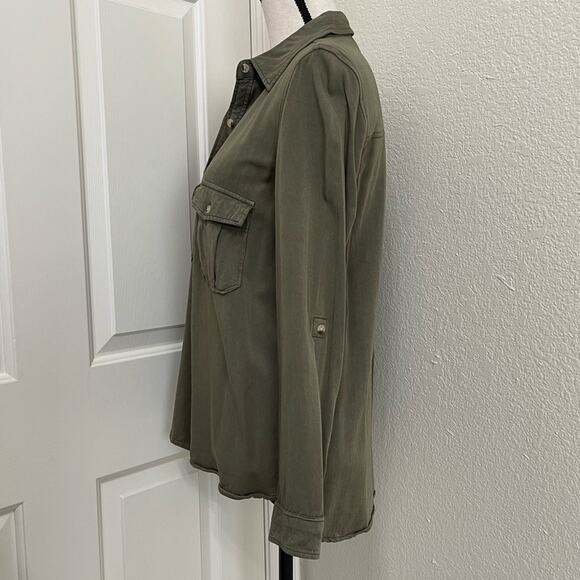 Harper Collared Hi-Low Hem Long Sleeve Button Front Blouse Women's Olive Size M - Picture 4 of 9